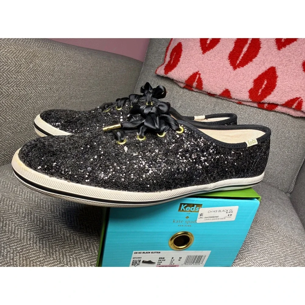 Keds x Kate Spade New York Black Glitter Champion Sneakers Women's 8M